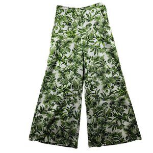 Midnight Sky NWT Linen Blend Women M Green Tropical Wide Leg Pants Boho Vacation